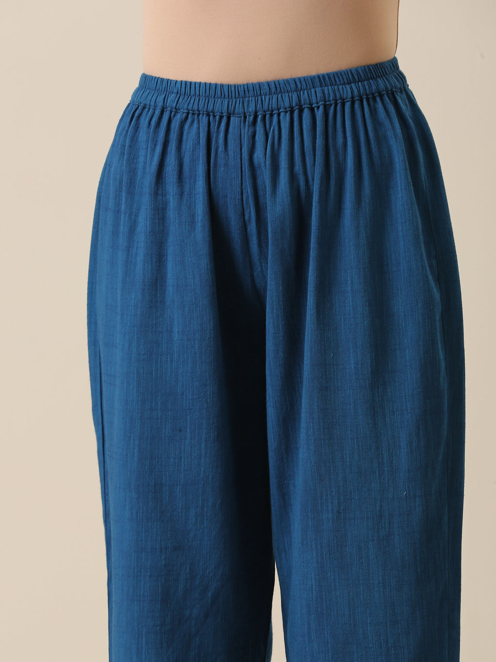 trueBrowns Classic Blue Slub Texture Sleeveless Flared Kurta Pant Set