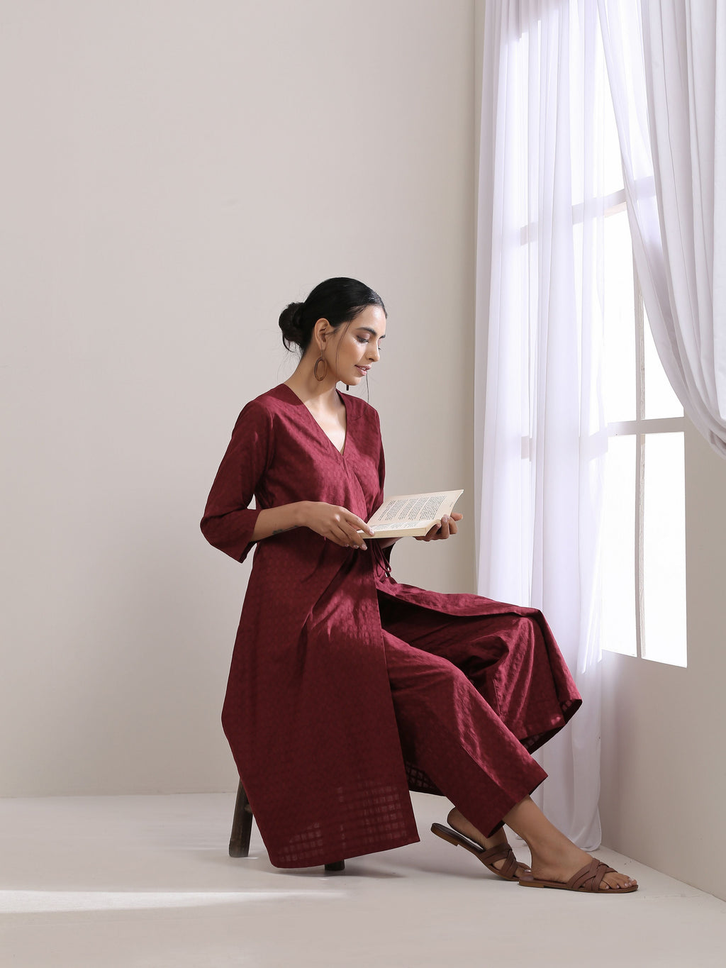 trueBrowns Ruby Wine Dobby Angrakha Pant Set