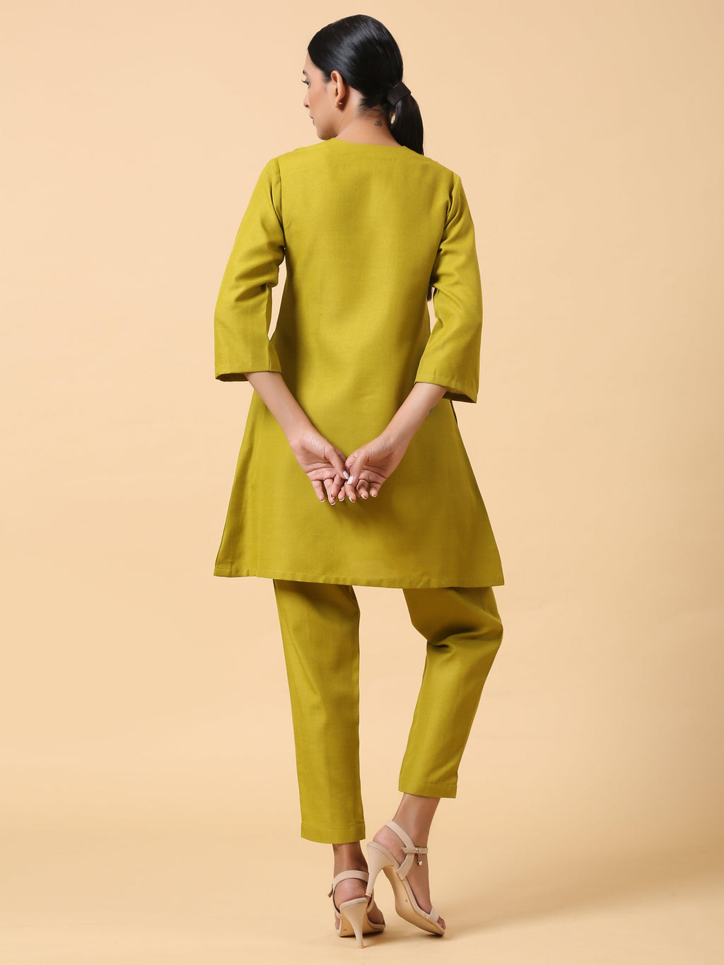 trueBrowns Cotton Linen Lime Green Pleated Co-Ord Set