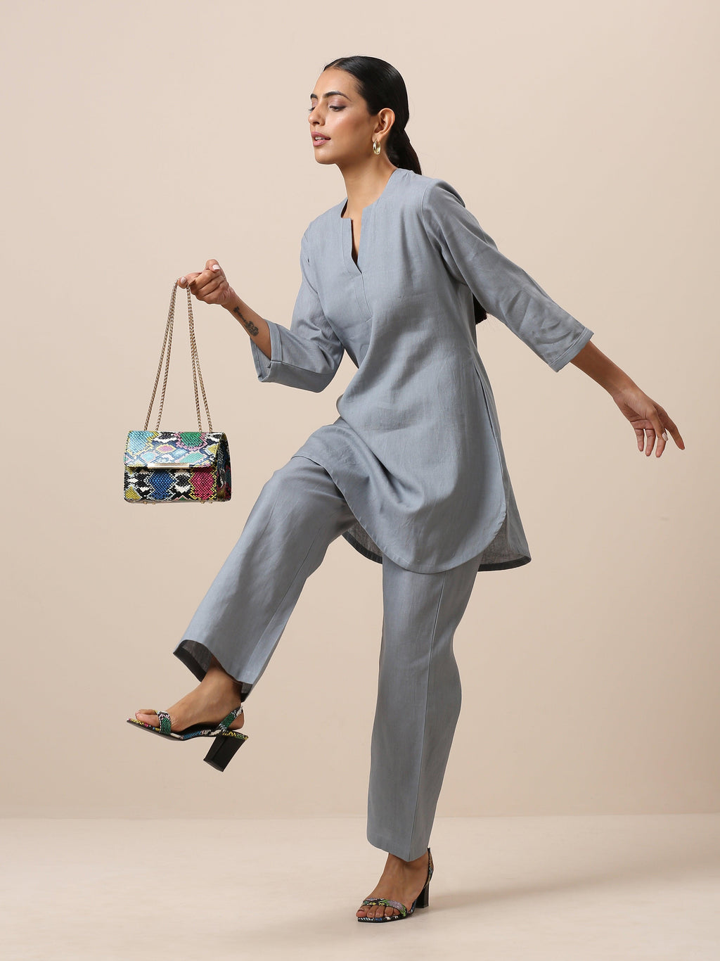 trueBrowns Cotton Steel Blue Short Co-Ord Set | Relove