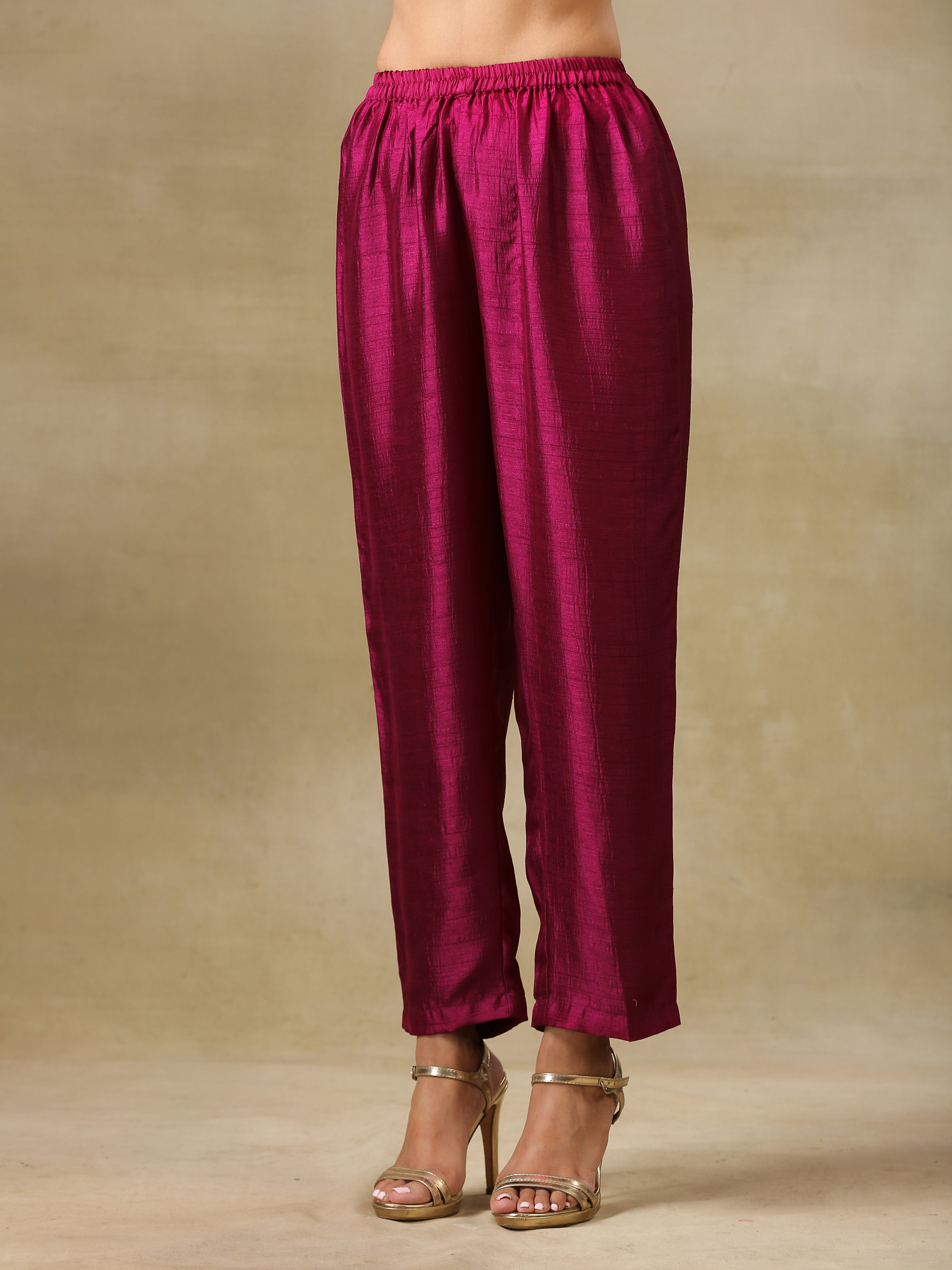 trueBrowns Purple Textured Silk Gathered Kaftan Co-Ord Set