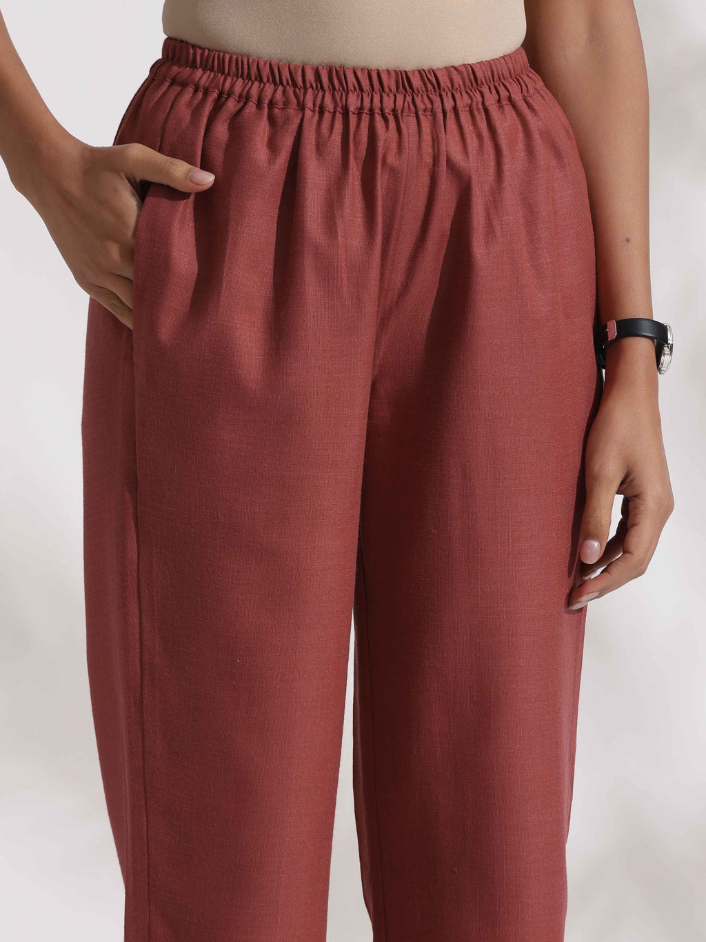 trueBrowns Brown Slub Highslit Kurta Set