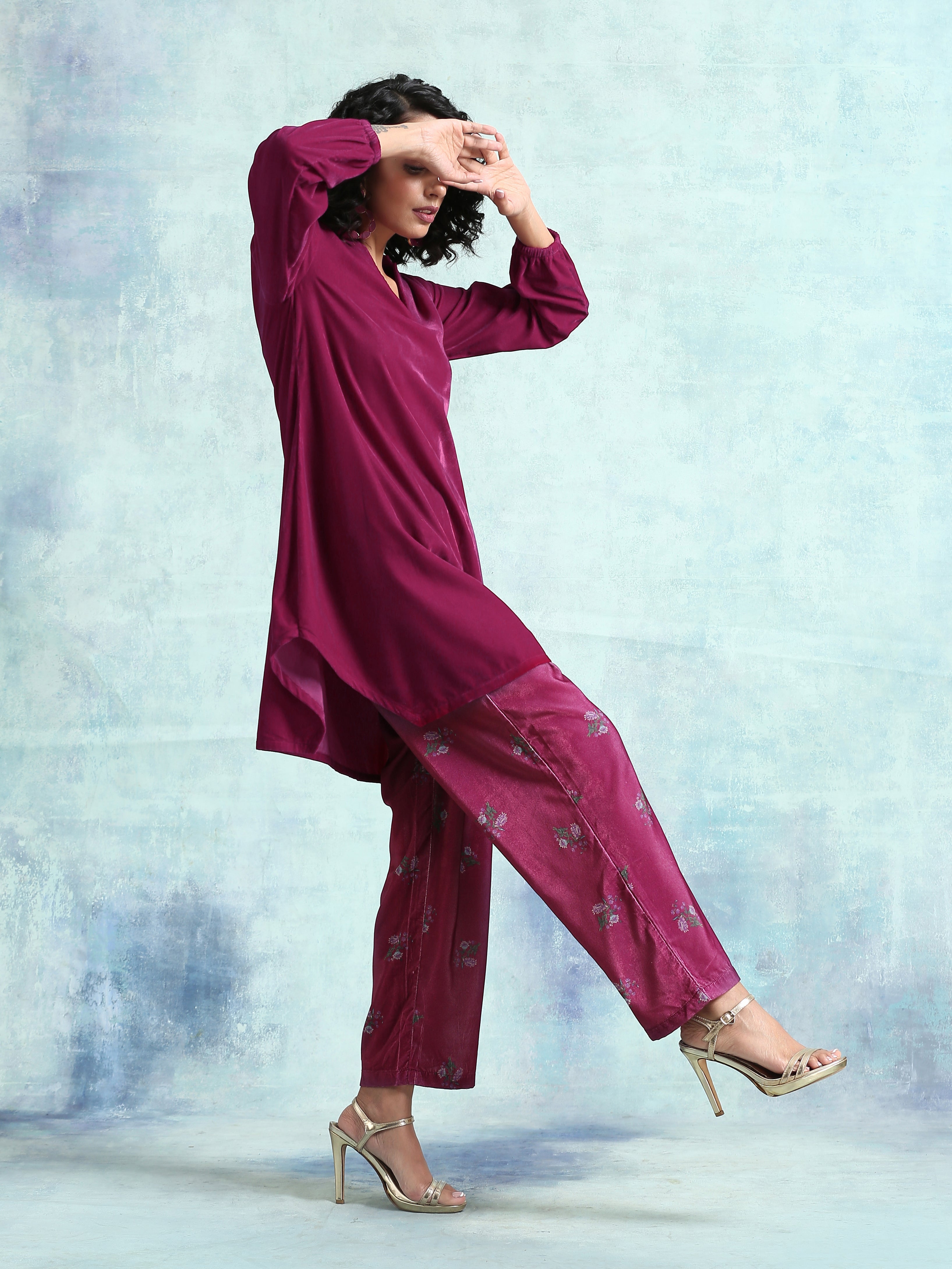 trueBrowns Magenta Velvet Co-Ord Set