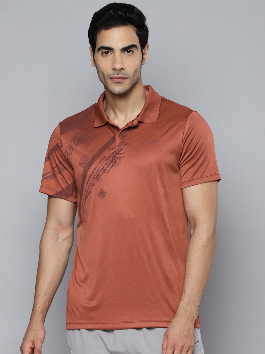 Alcis Men Rust Printed Polo Collar Slim Fit T-shirt