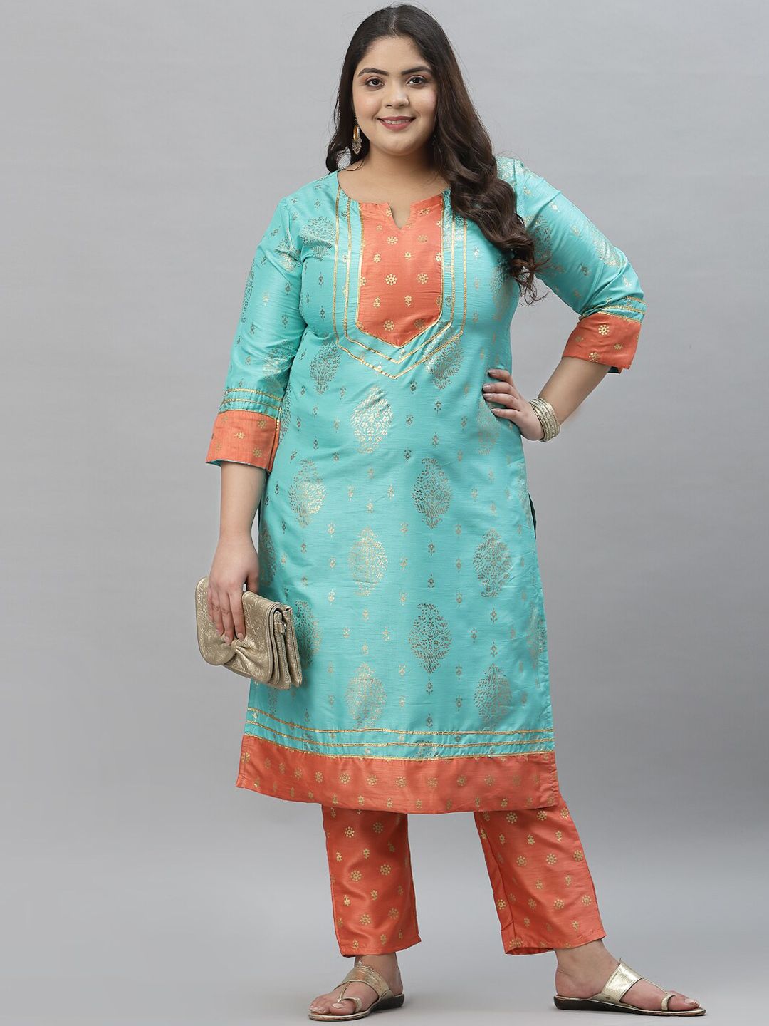 Sztori Ethnic Motifs Printed Gotta Patti Kurta with Trousers