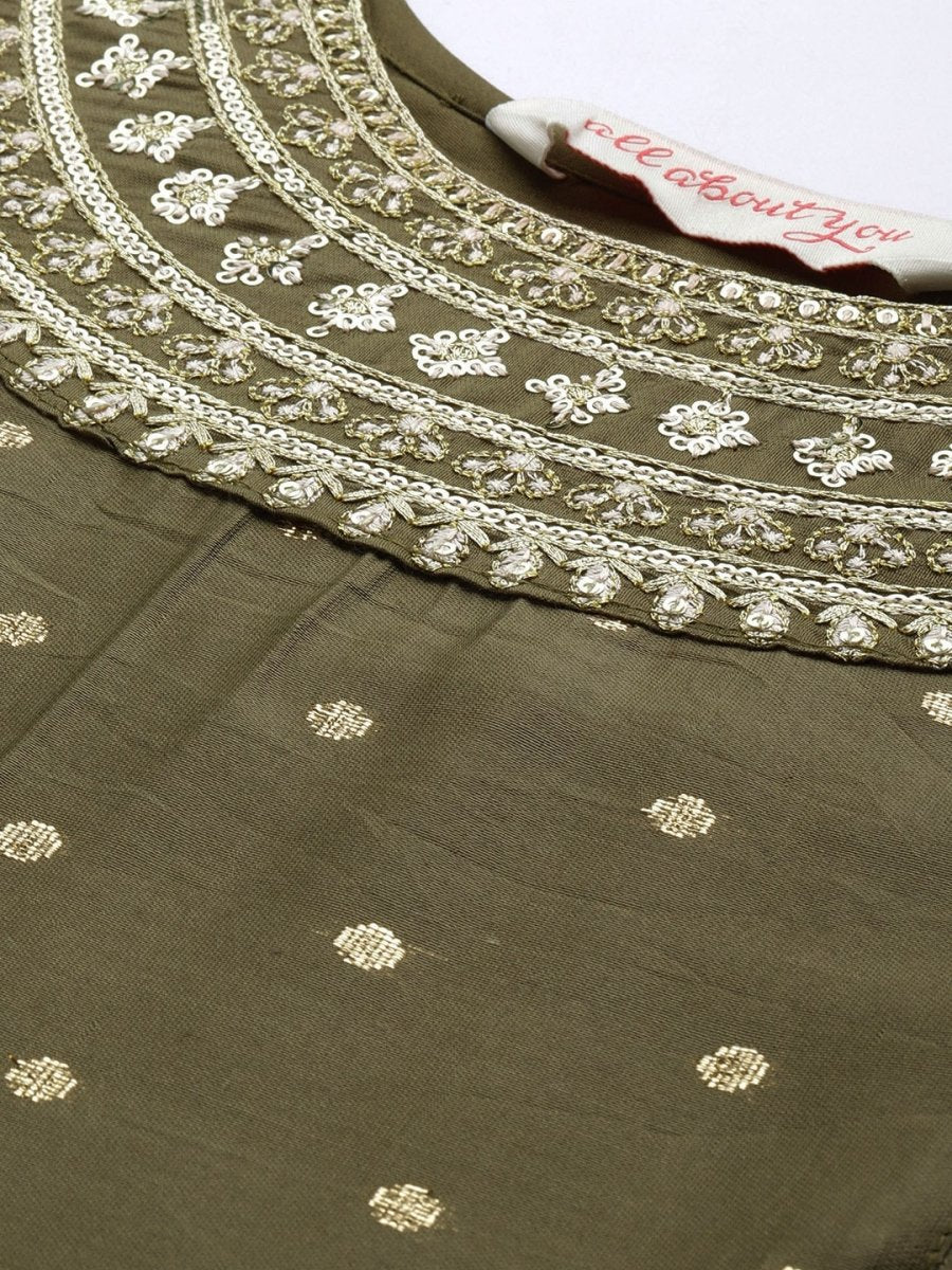 All About You Ethnic Motifs Embroidered Empire Sequinned Kurta with Trousers