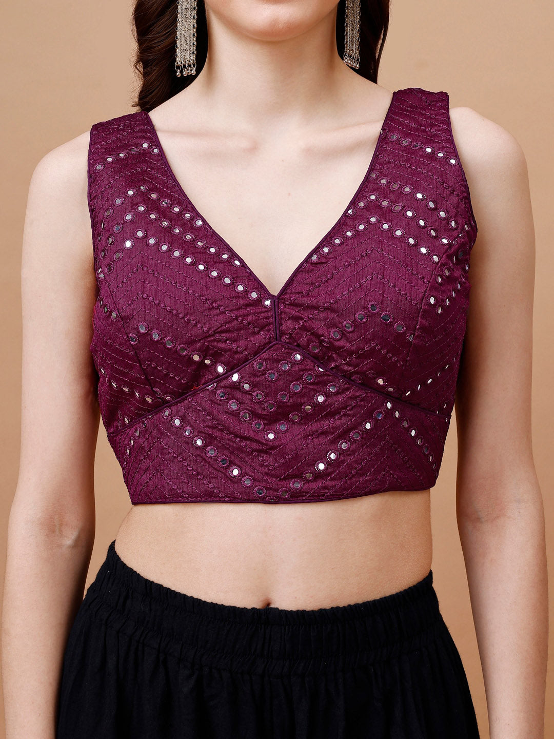 Tikhi Imli Embroidered Mirror Work Dupion Saree Blouse