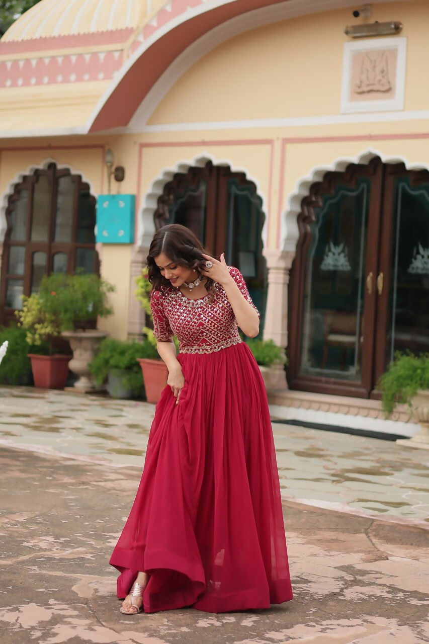 Vastranavya Faux Blooming with Embroidery Zari Sequins-work Gown - Pink