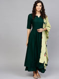 Cheera A-Line solid Green Kurta, Palazzo, Stole Set (CH043K)