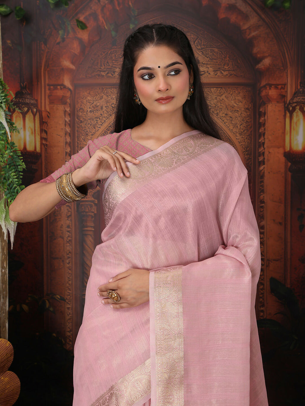 Shree Shyam Fashion Organza Light Pink Saree