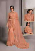 Pink Colored Net Embroidered Saree With Unstitched Blouse - Norita Raissa