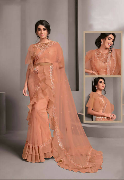 Pink Colored Net Embroidered Saree With Unstitched Blouse - Norita Raissa