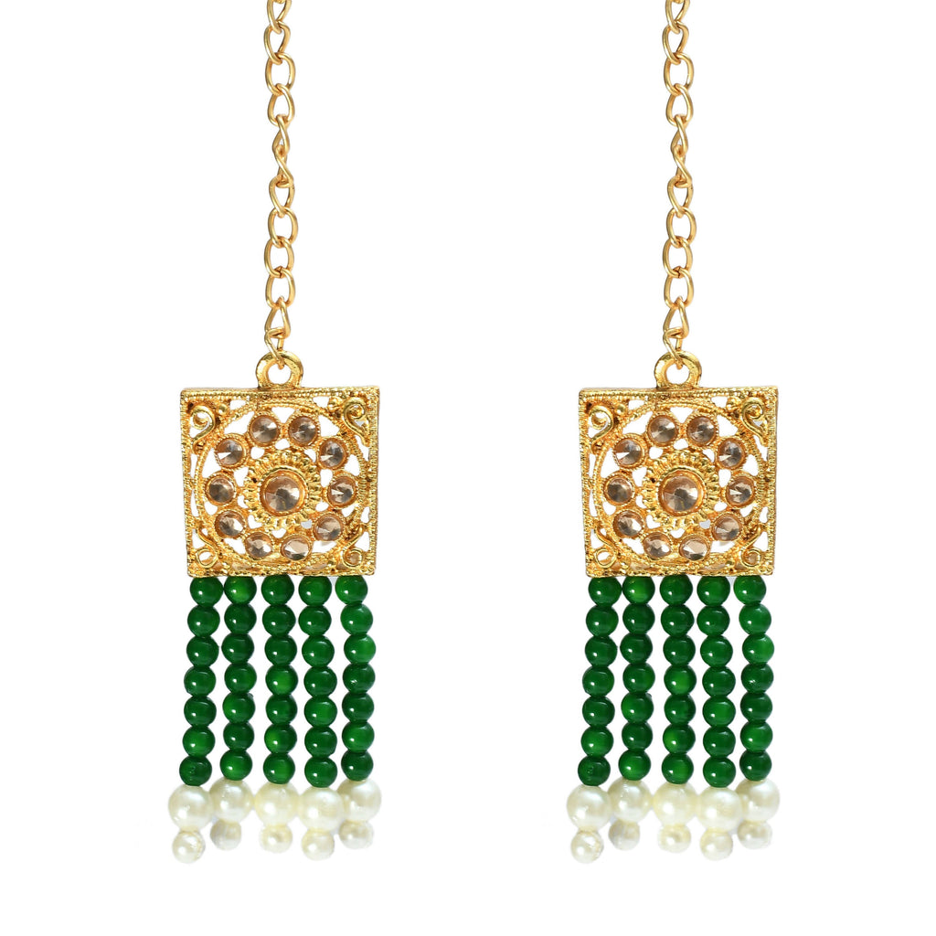 Mominos Fashion Johar Kamal Gold-Polished Kundan & Pearls Necklace Green/Golden Color Choker Set