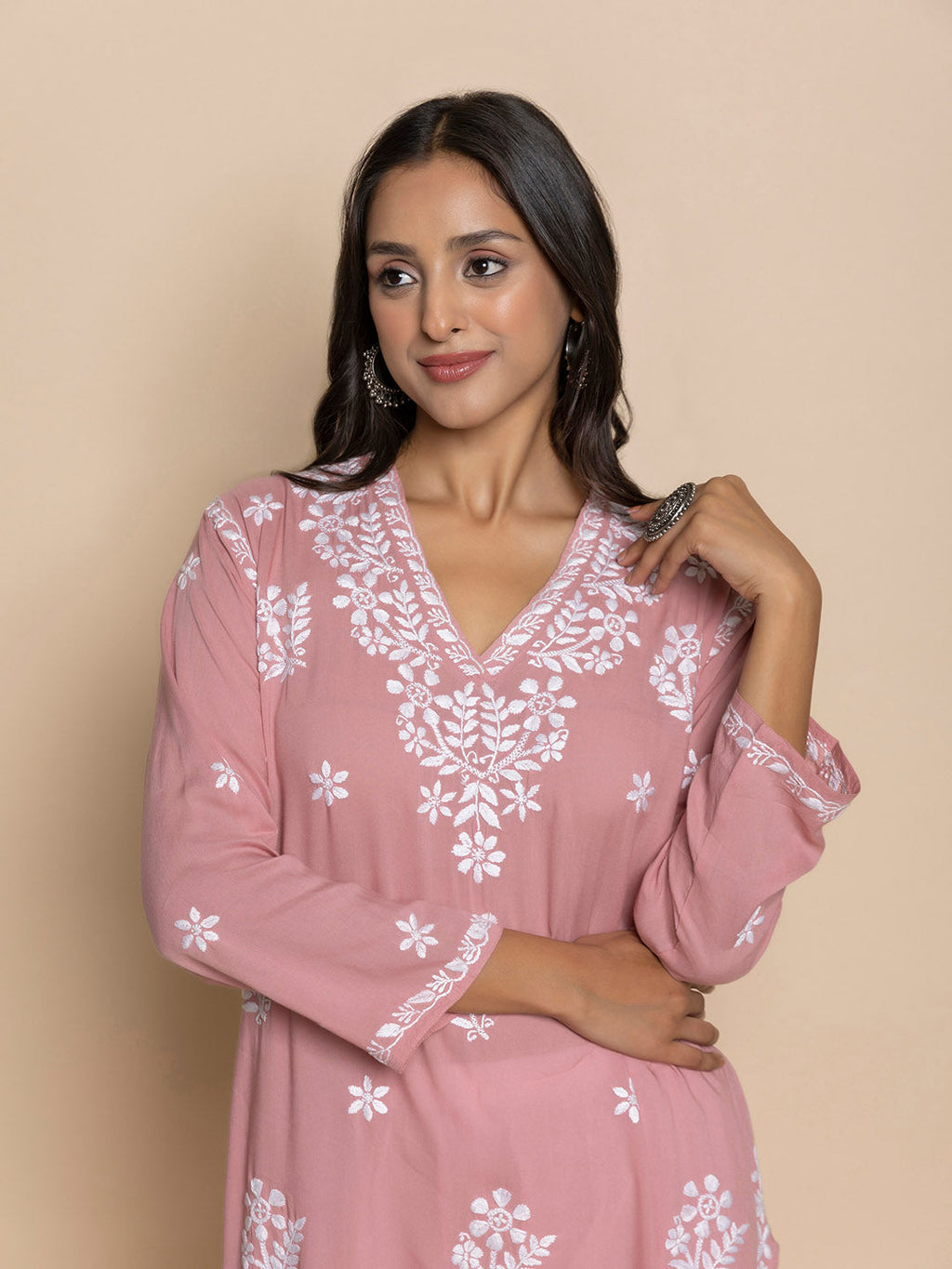 HOUSE OF KARI Floral Embroidered Fizaa Chikankari Pure Cotton Straight Kurta