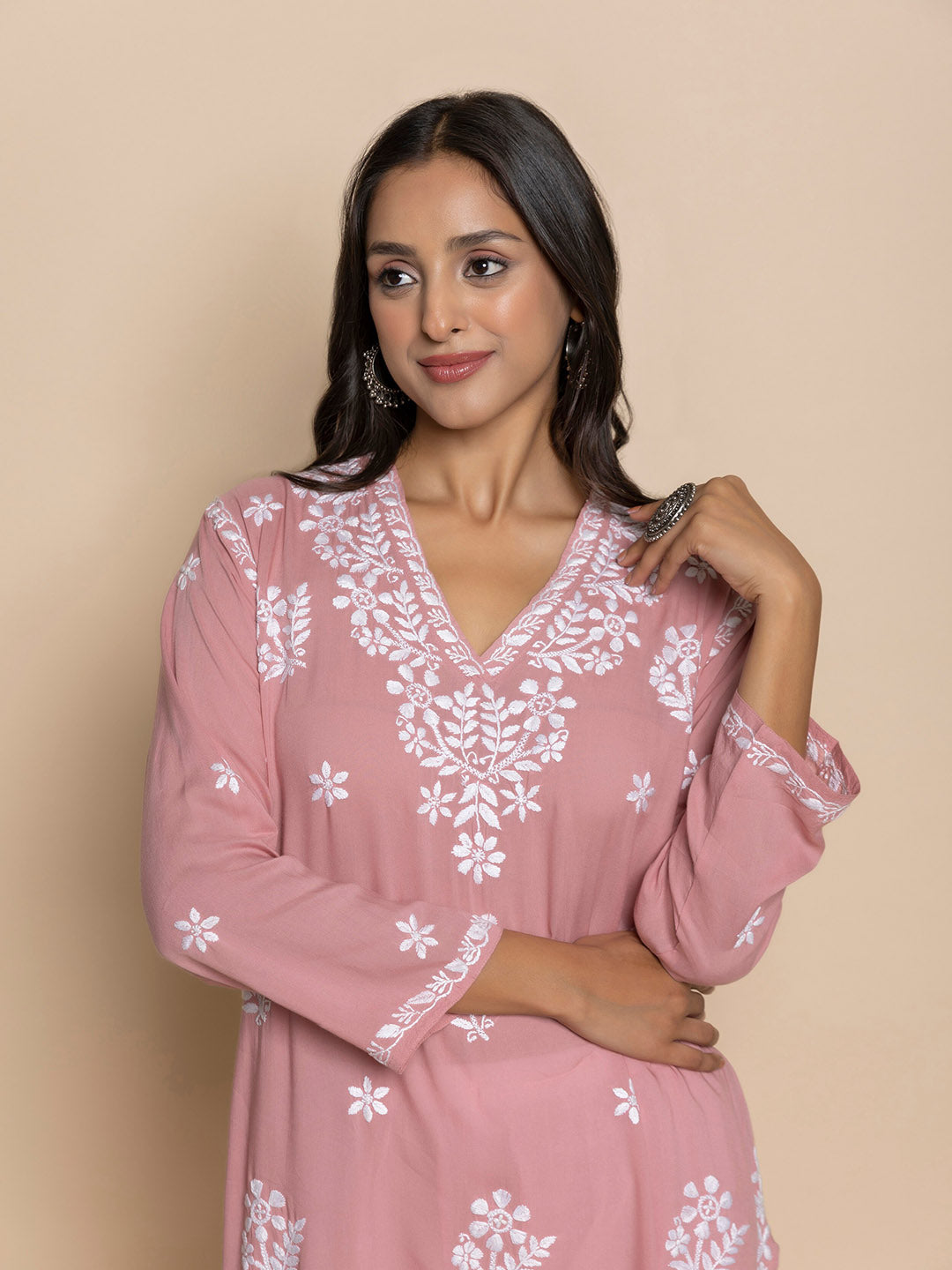 HOUSE OF KARI Floral Embroidered Fizaa Chikankari Pure Cotton Straight Kurta