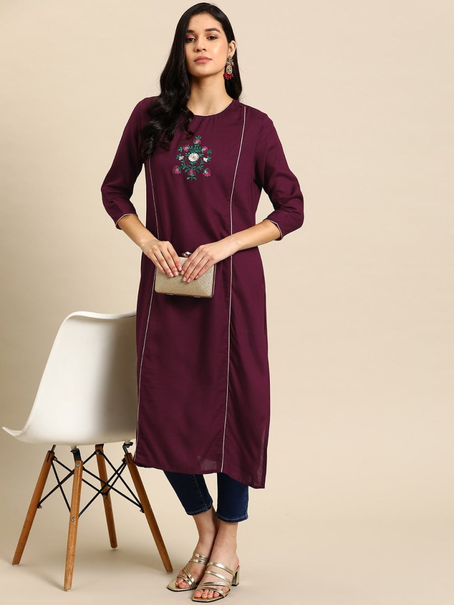 All About You Women Floral Embroidered Kurta