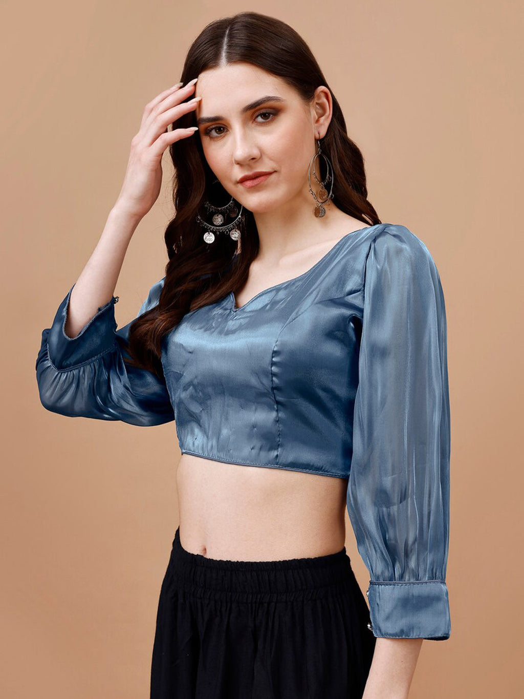 Tikhi Imli Organza Three-Quarter Sleeves Saree Blouse