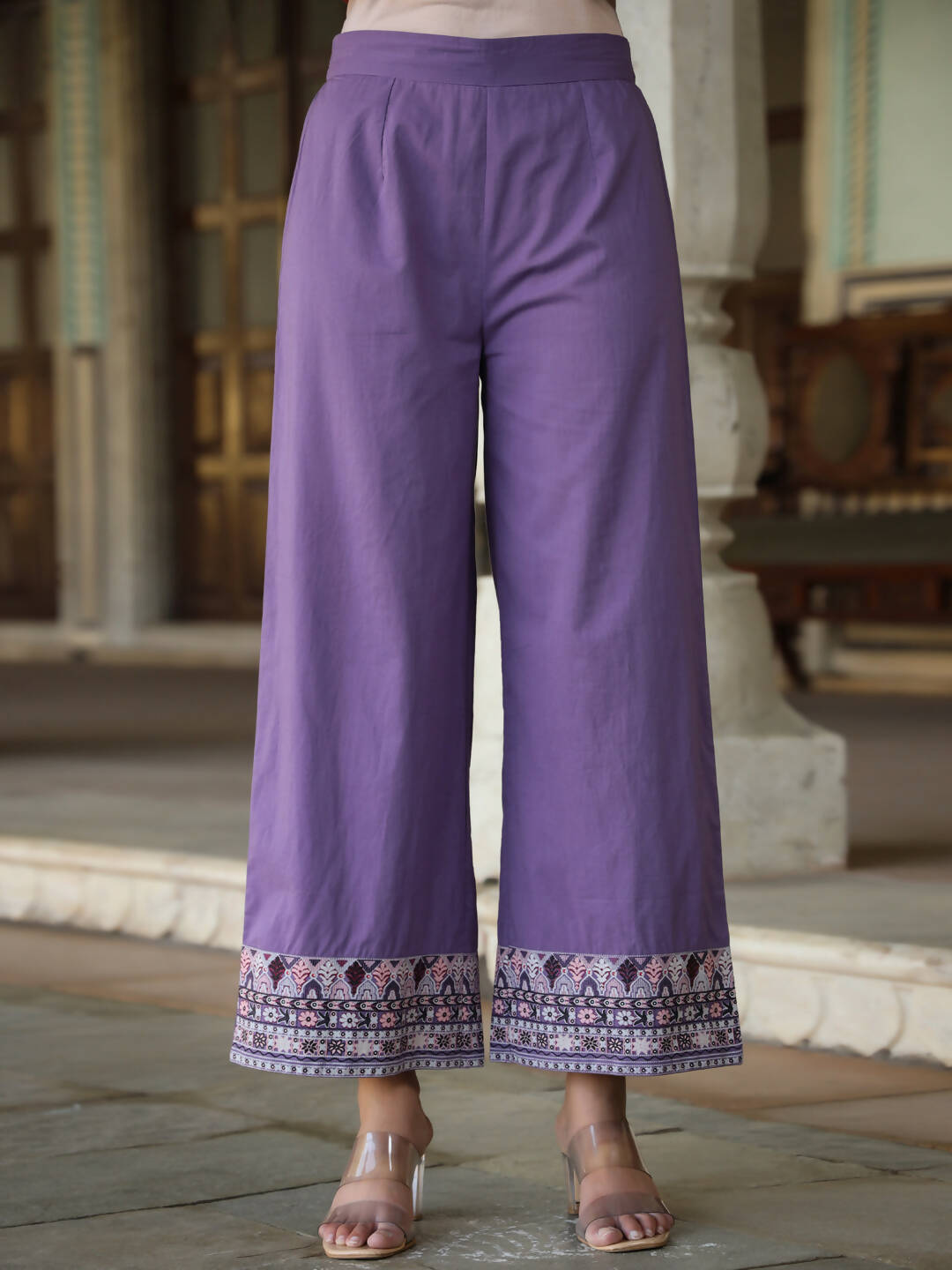 Juniper Women's Lavender Cambric Geometric Printed Mix And Match Kurta Palazzo And Dupatta Set