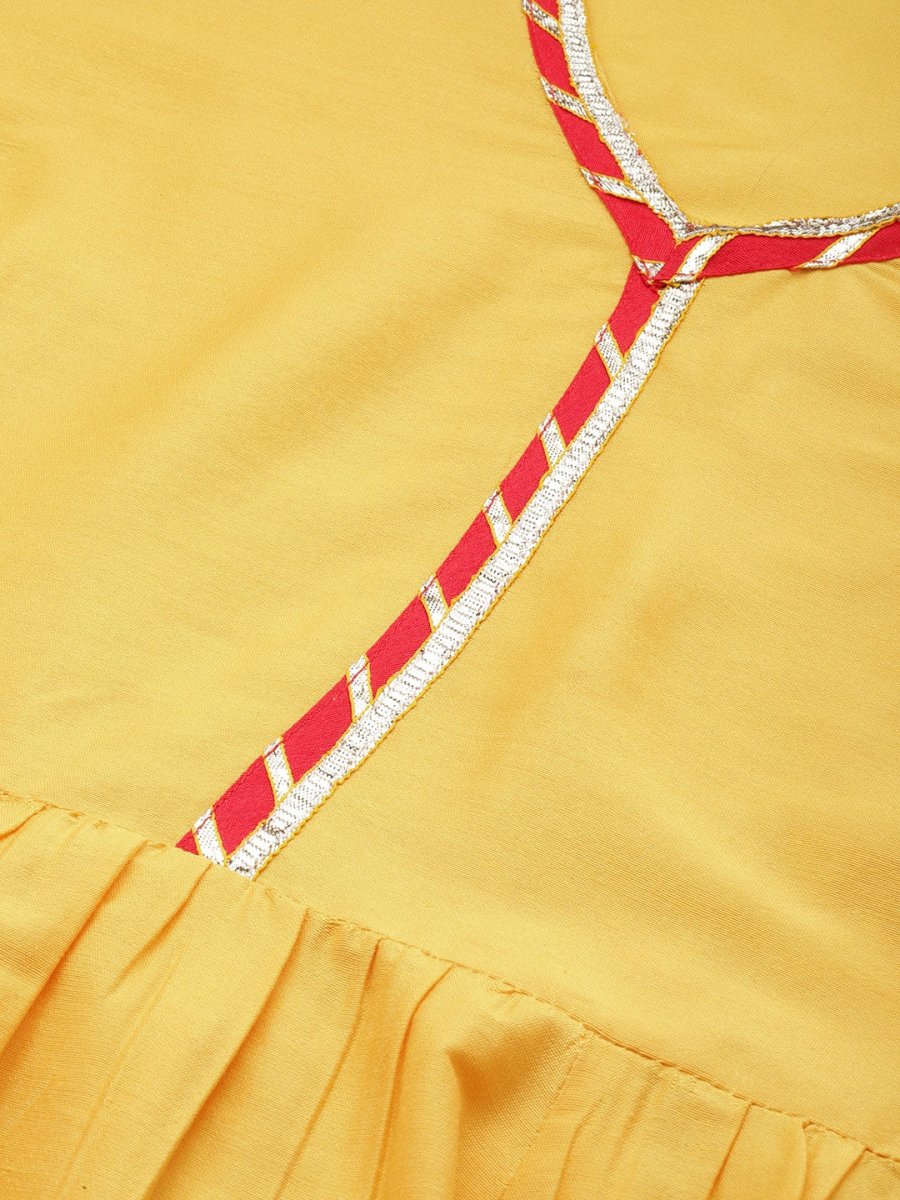 All About You Women Yellow & Red Gotta Patti Kurta with Trousers & With Dupatta
