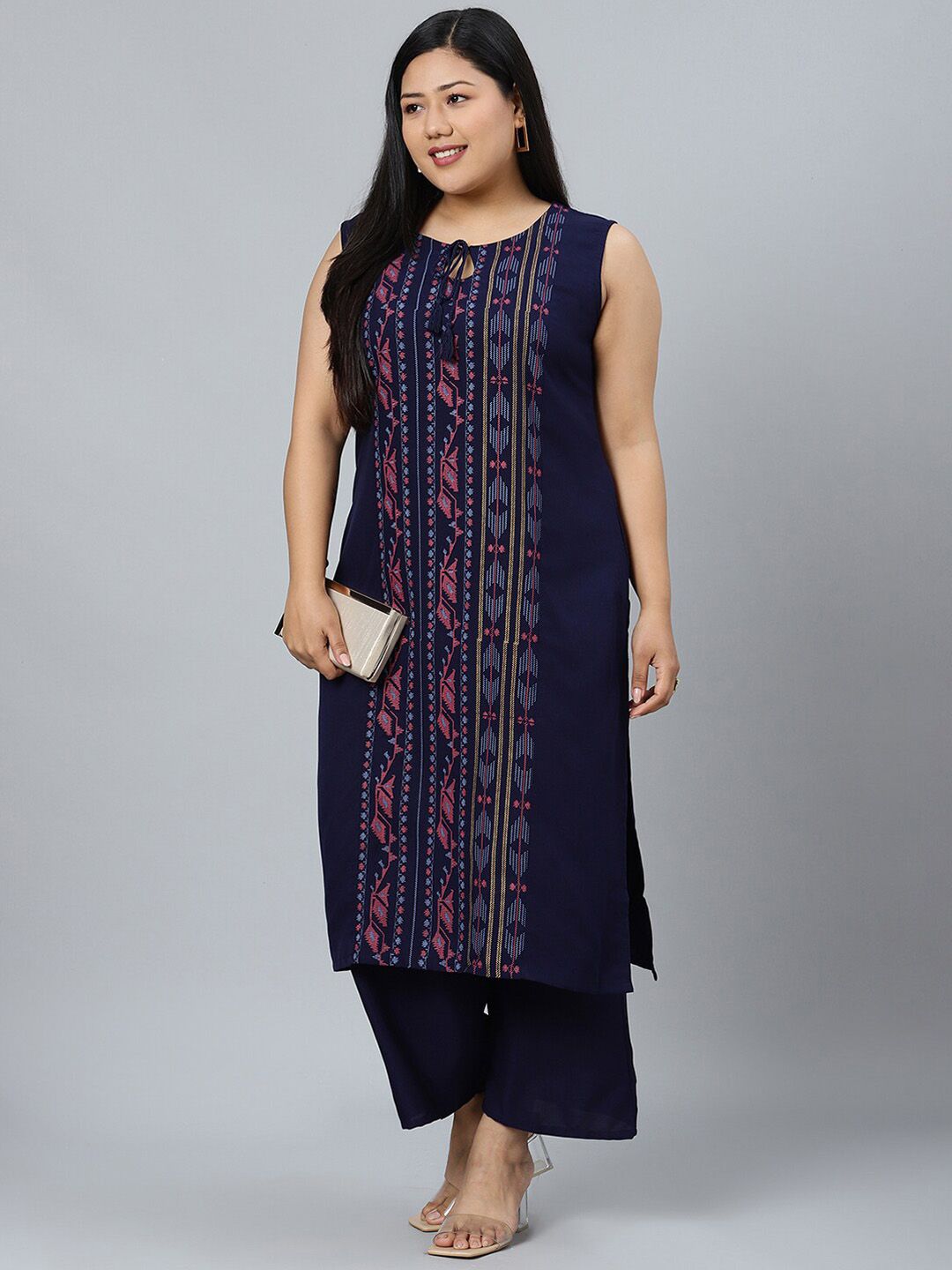 Sztori Plus Size Ethnic Motifs Printed Straight Kurta With Palazzos