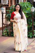 Cream Silk Blend Ethnic Motifs Saree with Unstitched Blouse - Hiral Fashion