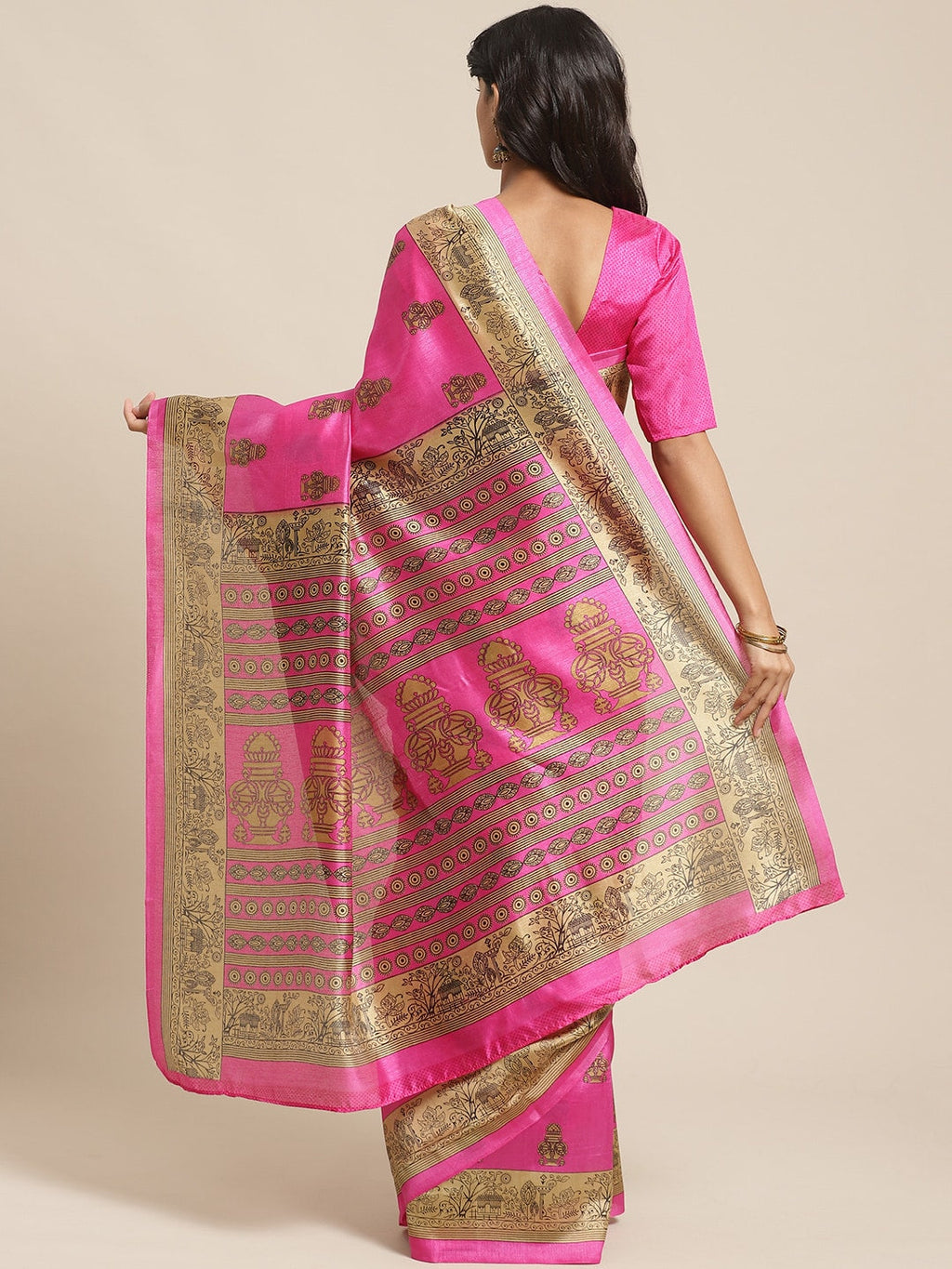 Saree Mall Pink & Beige Printed Saree