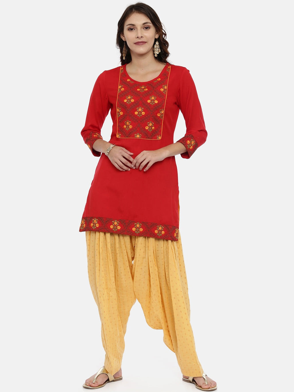 Souchii Women Beige Woven Design Patiala