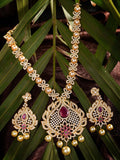 Saraf RS Jewellery Gold-Polished White & Pink American Diamond Studded & Beaded Handcrafted Jewellery Set