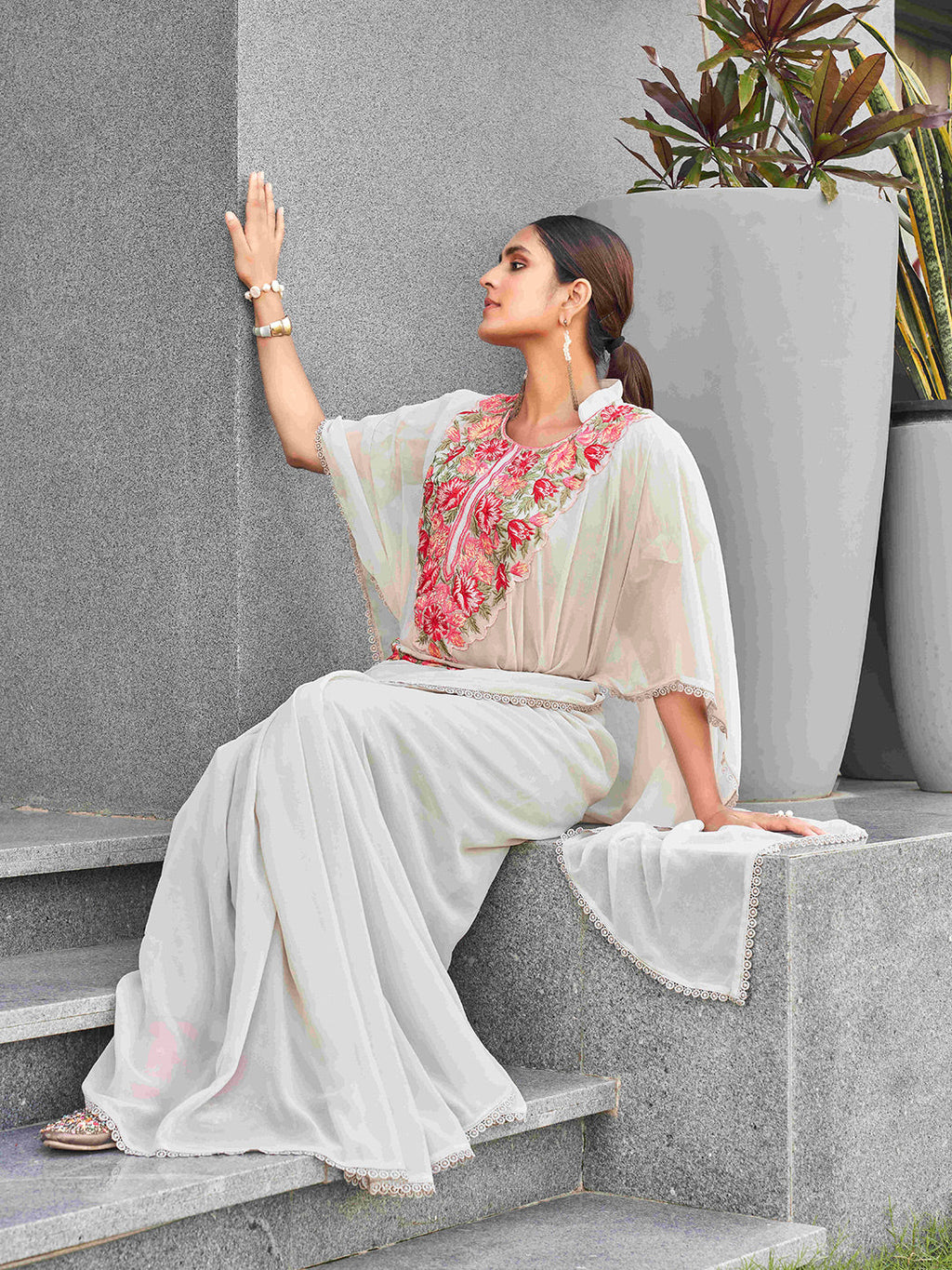 Tikhi Imli Embroidered Kaftan Saree With Belt