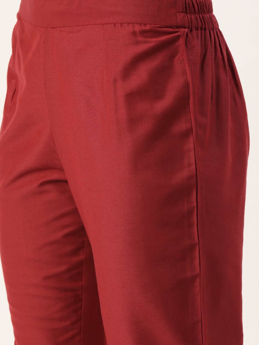 All About You Women Red Ethnic Motifs Printed Kurta with Trousers & With Dupatta