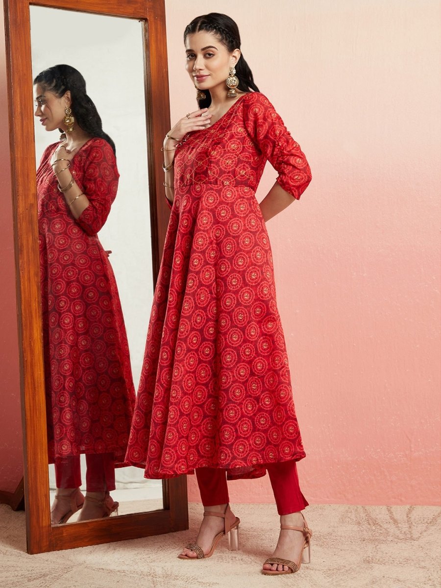 Aks Ethnic Motifs Printed Sequined Detailed Chanderi Silk Anarkali Kurta