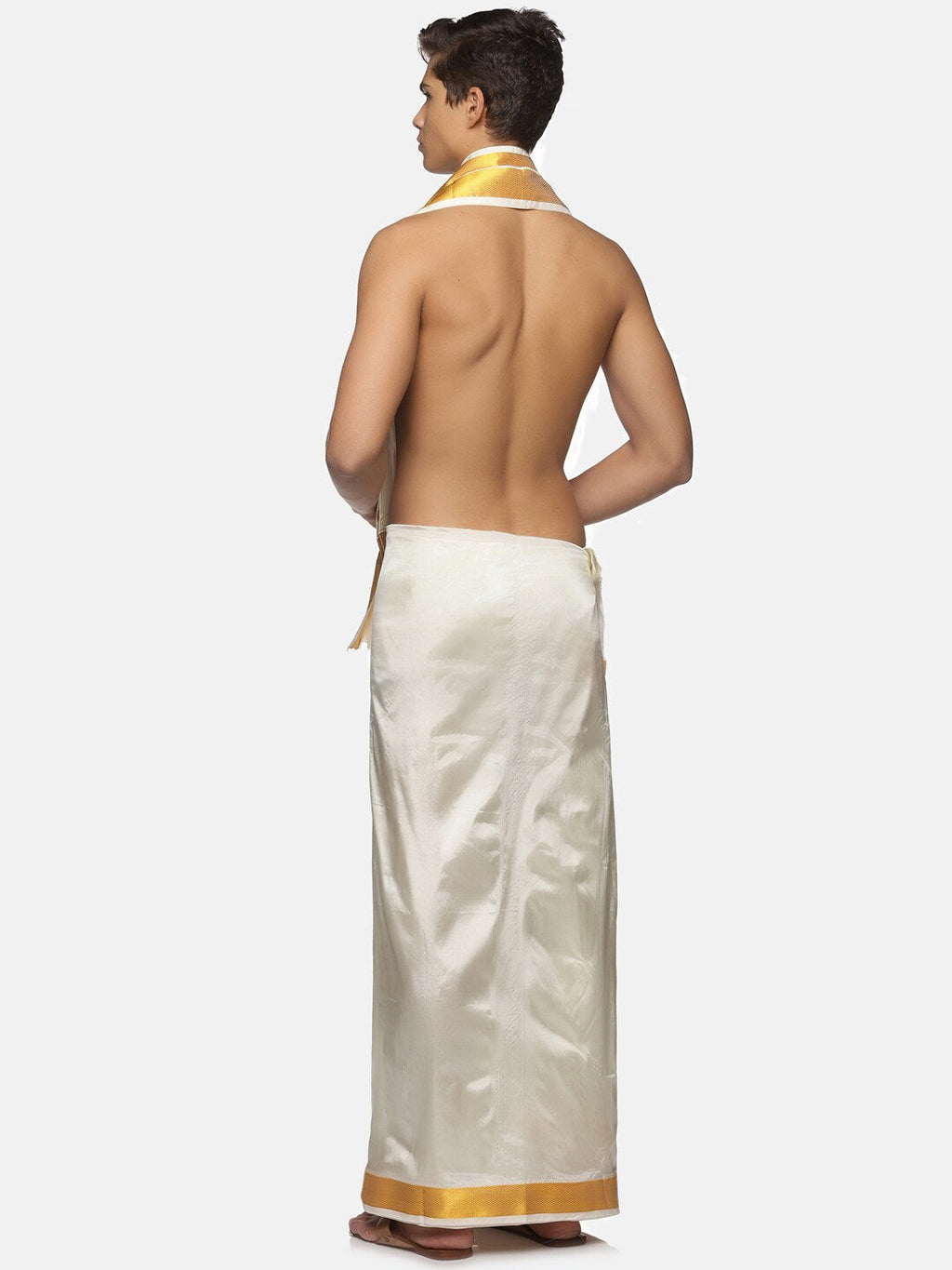 Sethukrishna Men Cream-Coloured Solid Dhoti