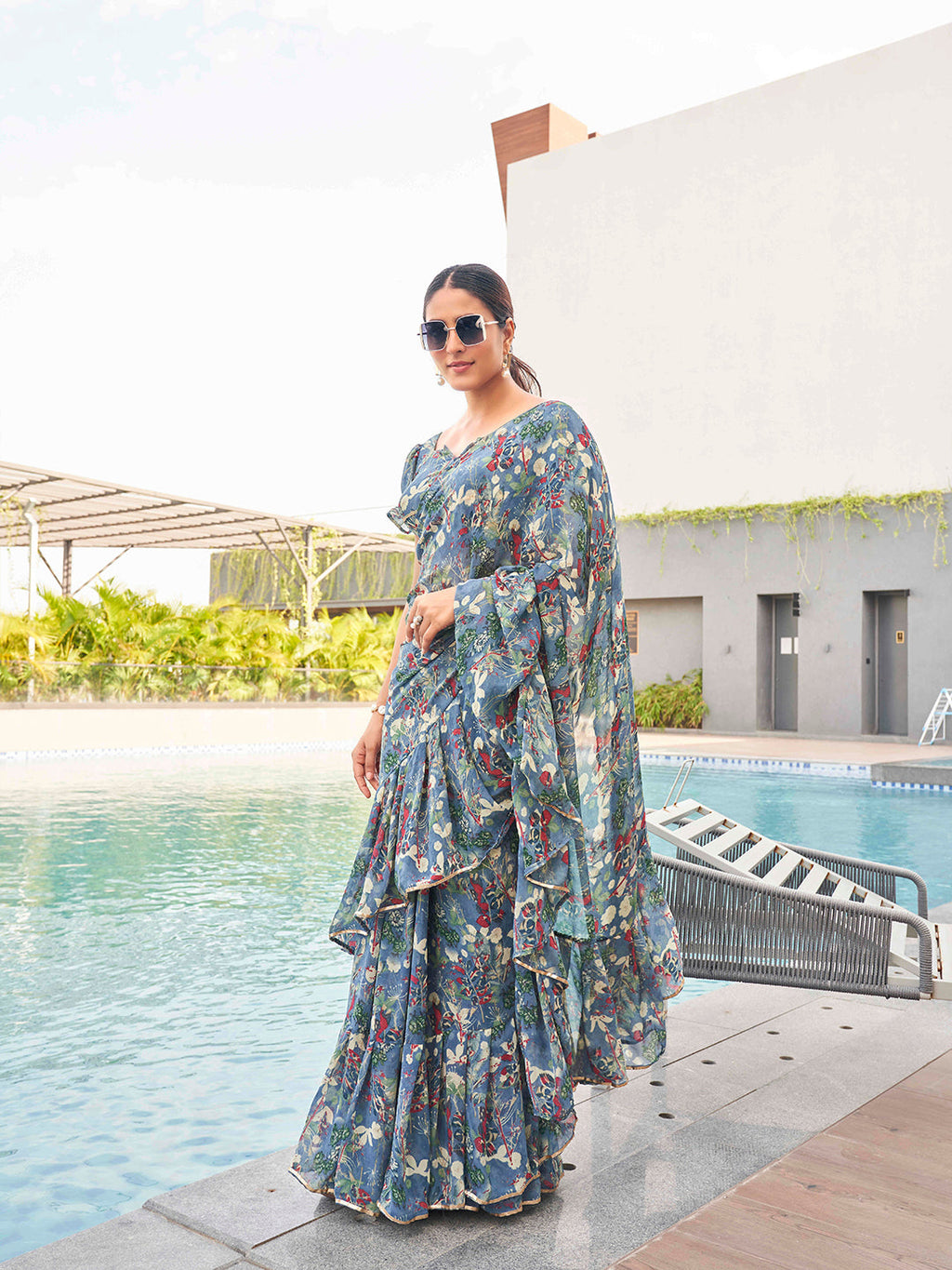 Tikhi Imli Floral printed ruffled saree