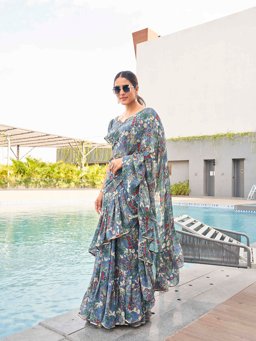 Tikhi Imli Floral printed ruffled saree