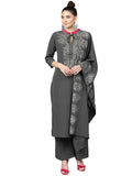 Ahalyaa Grey Crepe Printed Kurta Palazzo Set With Dupatta