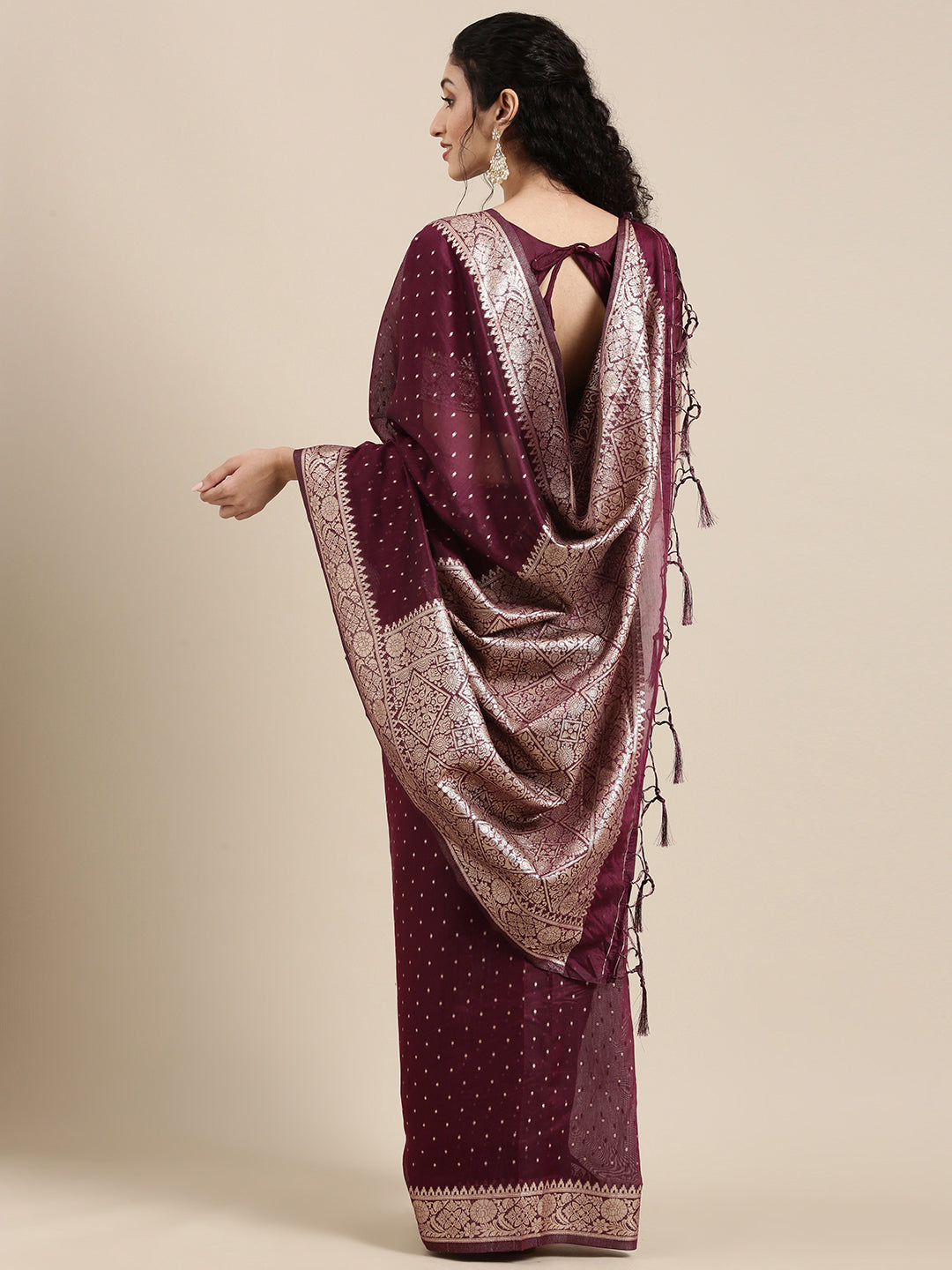 Saree Mall Maroon Woven Design Zari Silk Blend Banarasi Saree