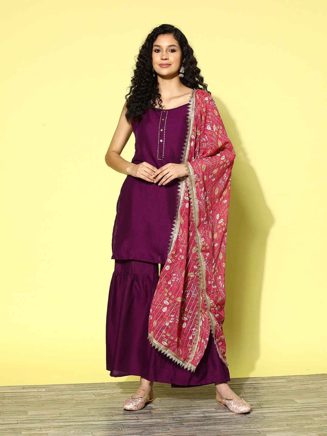 HERE&NOW Gotta Patti Detail Kurta with Sharara & Dupatta