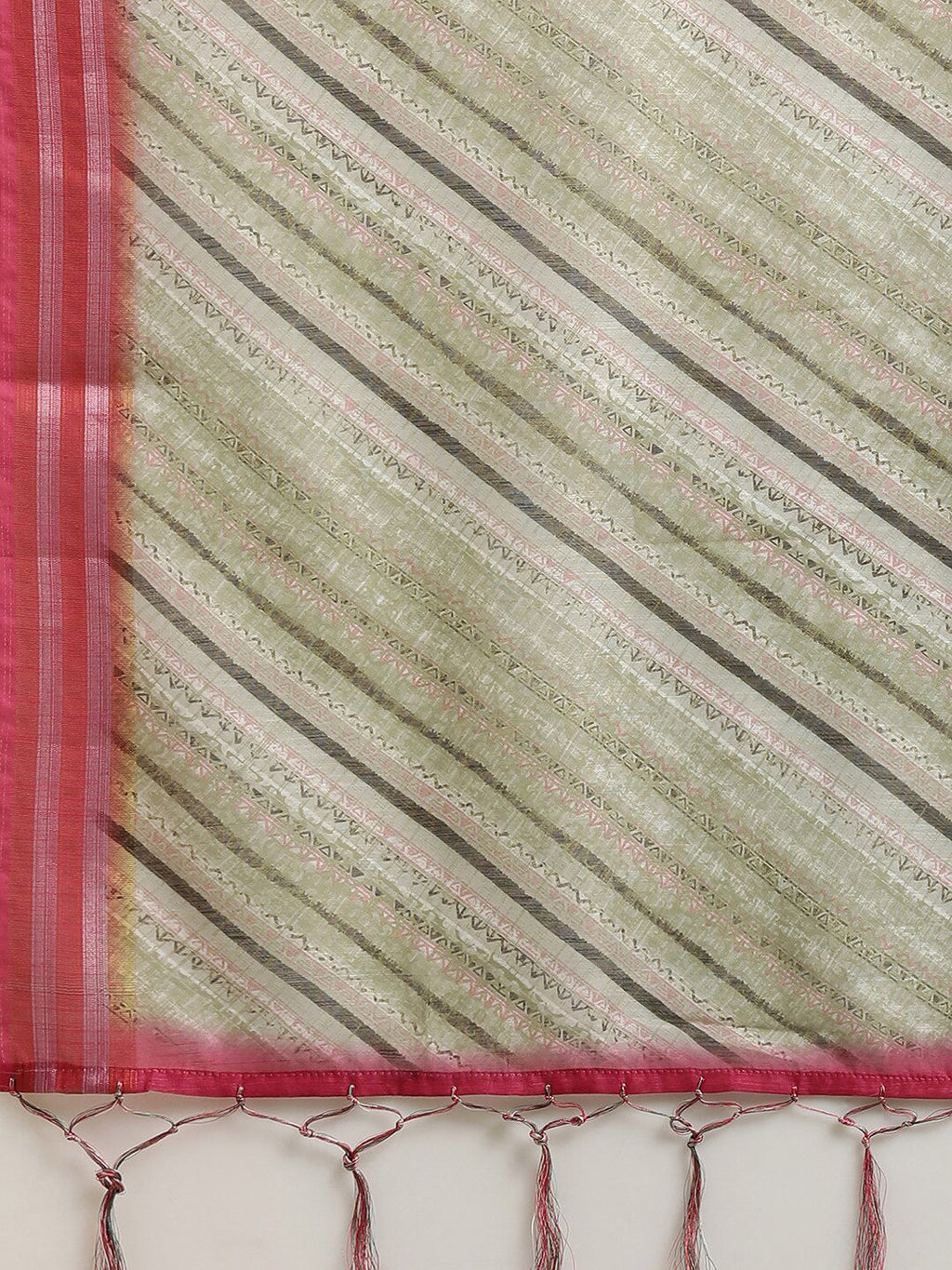 Saree Mall Olive Green & Pink Leheriya Linen Blend Saree