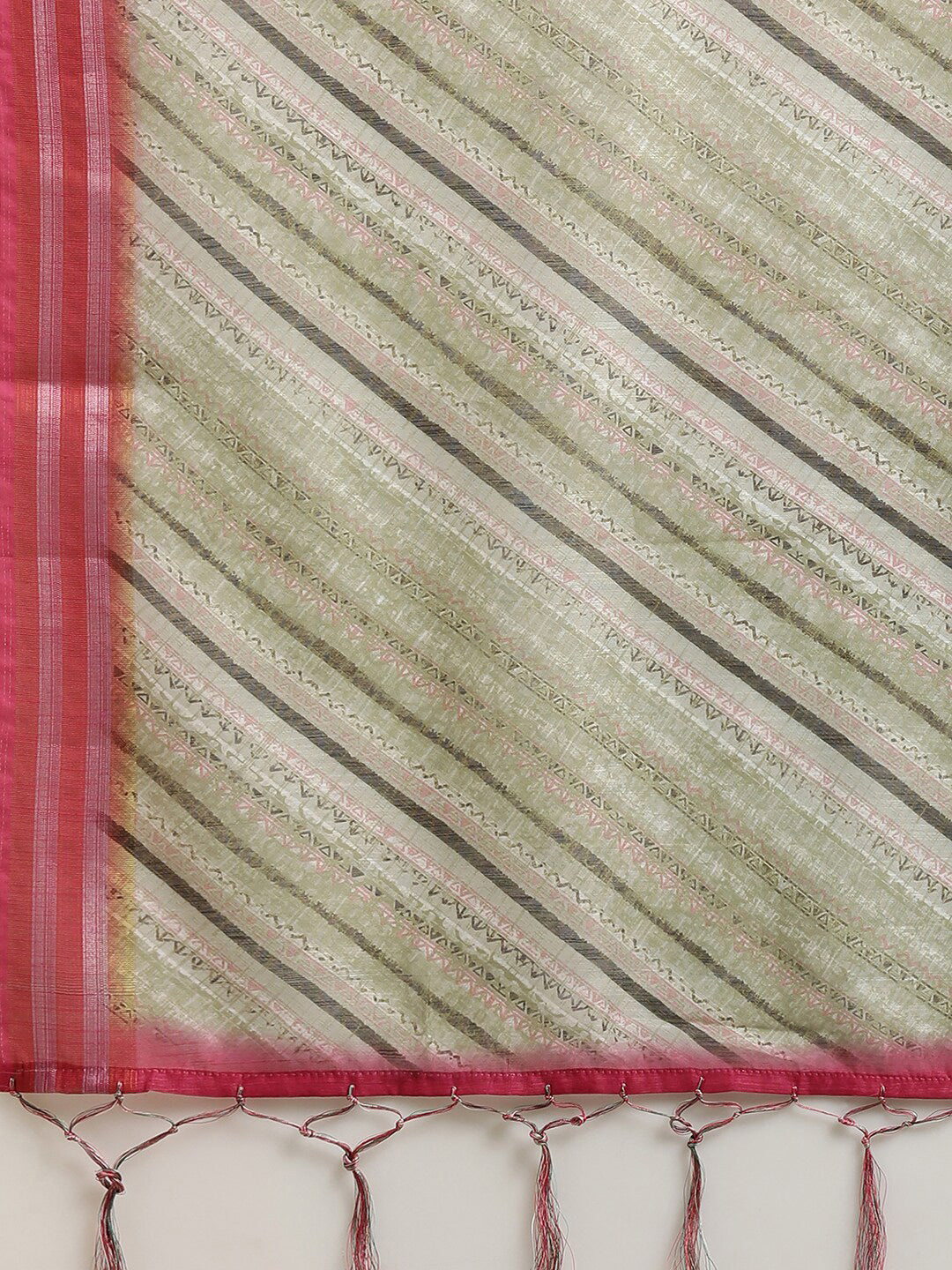 Saree Mall Olive Green & Pink Leheriya Linen Blend Saree