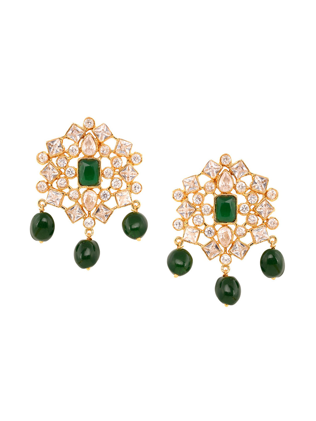 Saraf RS Jewellery Gold-Polished White & Green American Diamond Studded Choker Jewellery Set