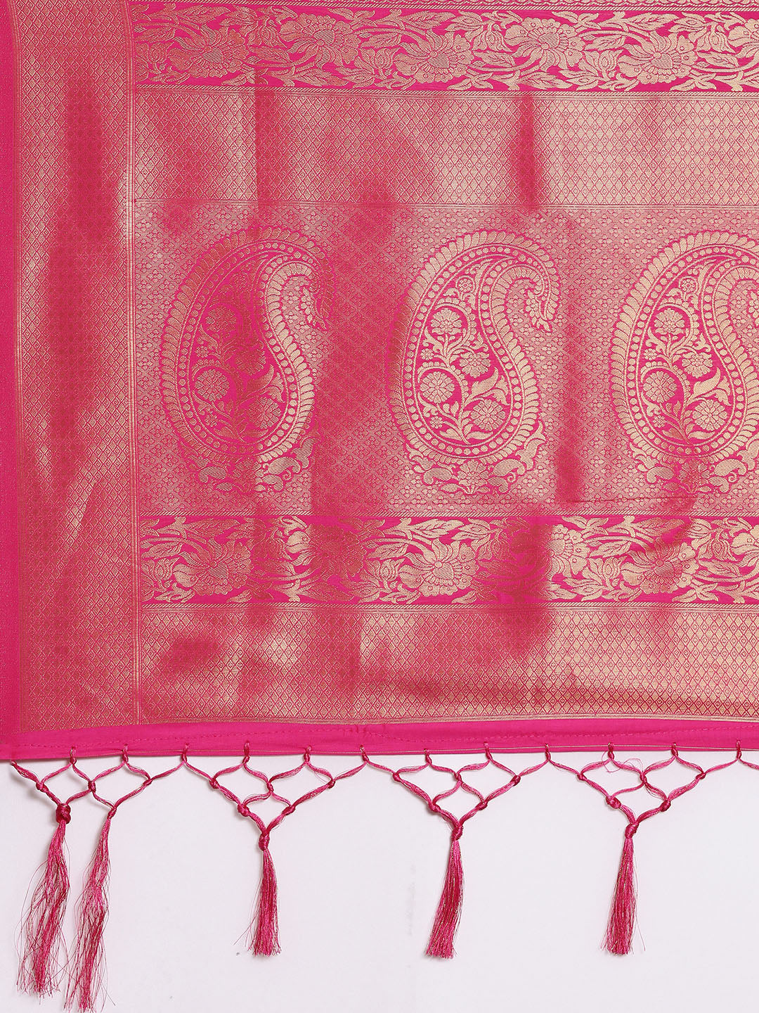 Saree Mall Pink Ethnic Motifs Zari Silk Blend Banarasi Saree For Women