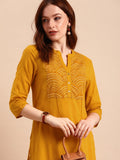All About You Women Yellow Bandhani Yoke Design Pure Cotton Kurta