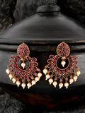 Shoshaa Magenta Gold-Polished Contemporary Drop Earrings
