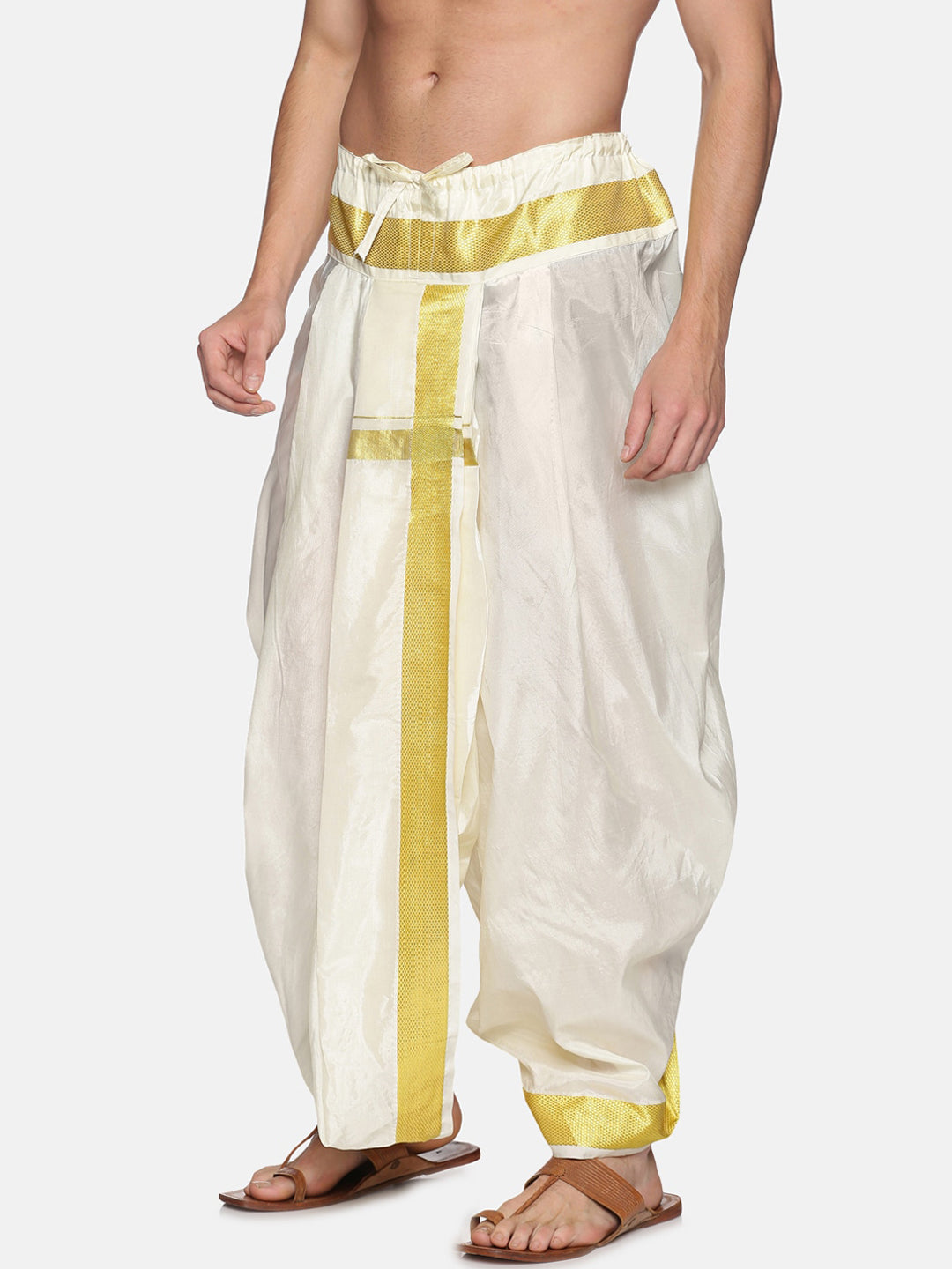 Sethukrishna Men Cream-Coloured Solid Readymade Dhoti Pants