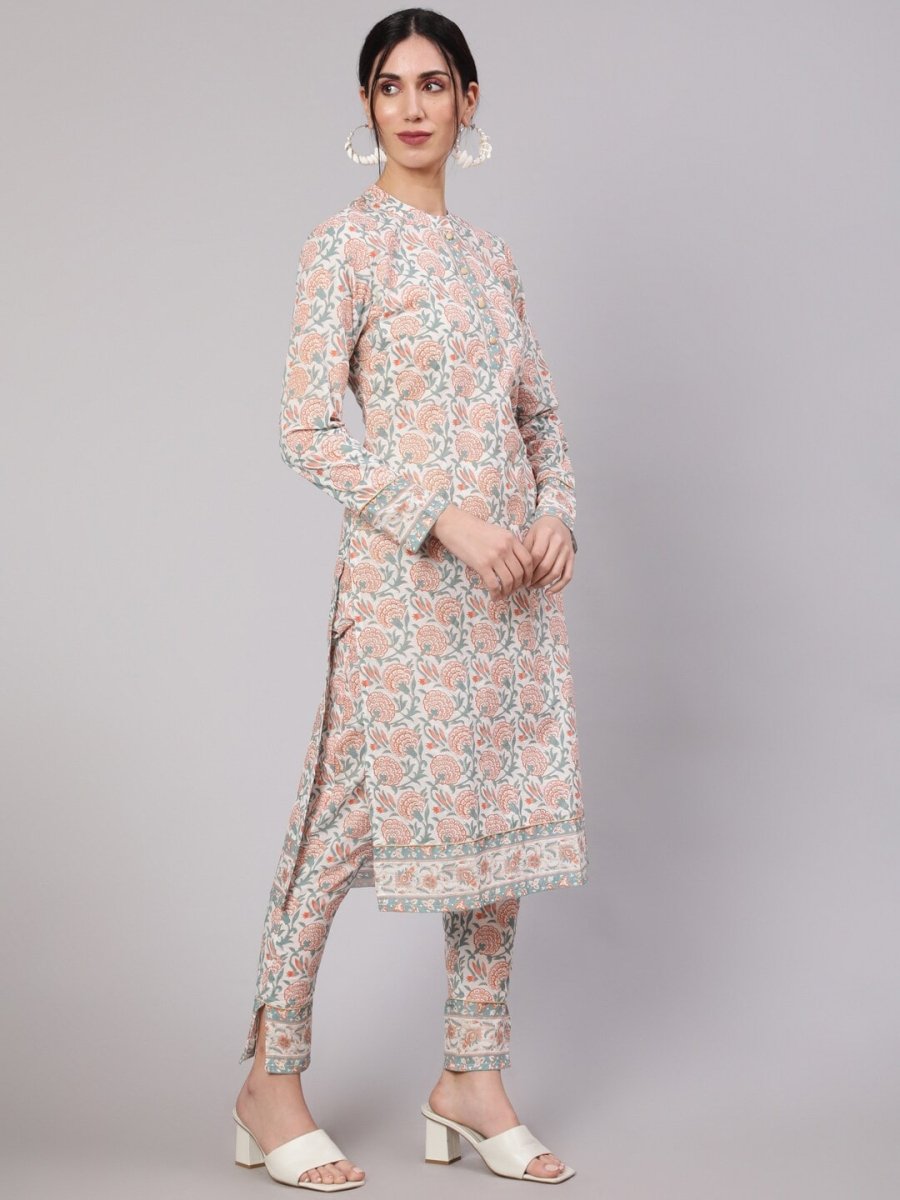 Aks Floral Printed Pure Cotton Kurta With Trousers
