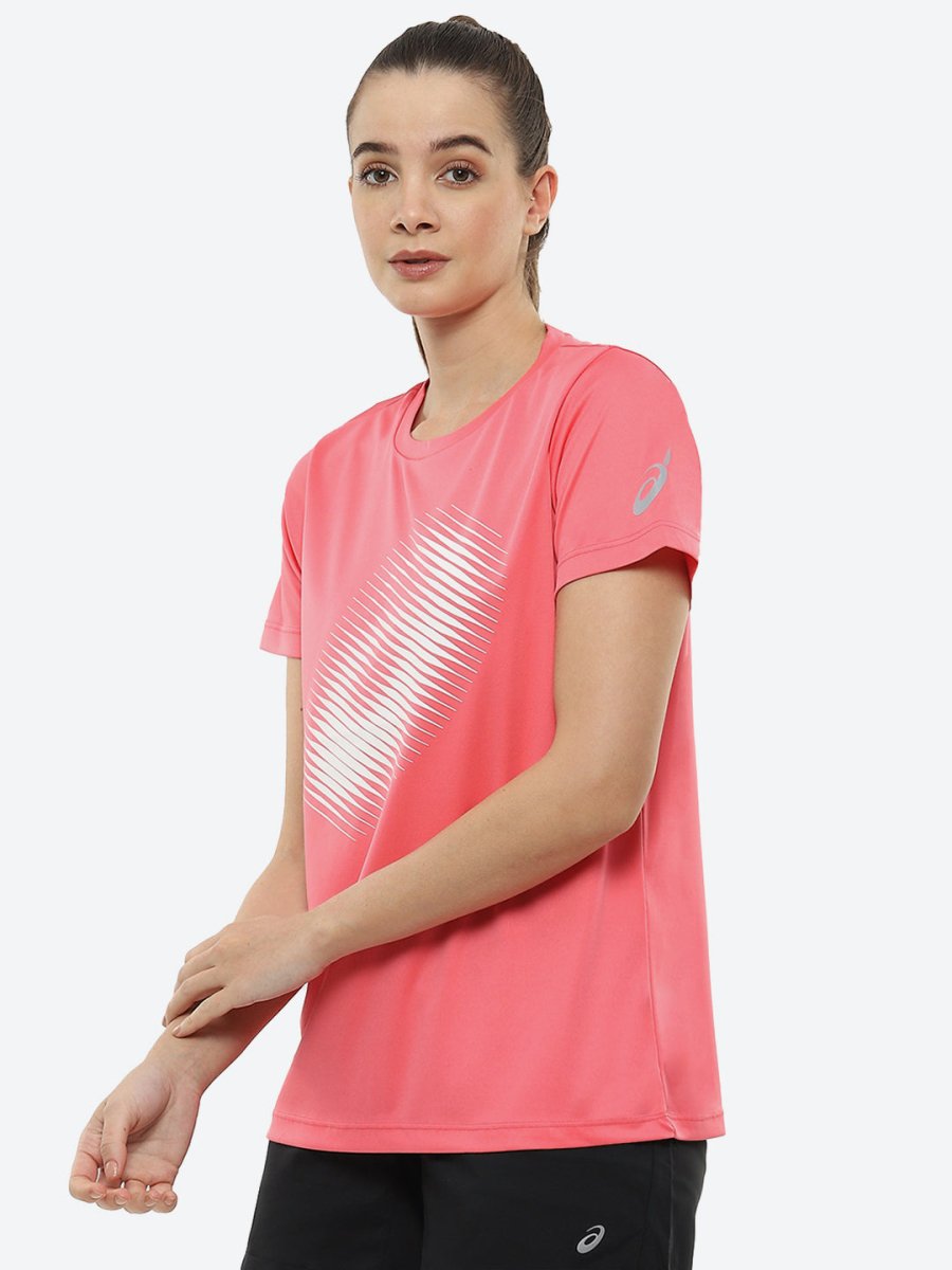 ASICS Women Pink Brand Logo Printed BIG GRAPHIC SS Round Neck Sports Running T-shirt