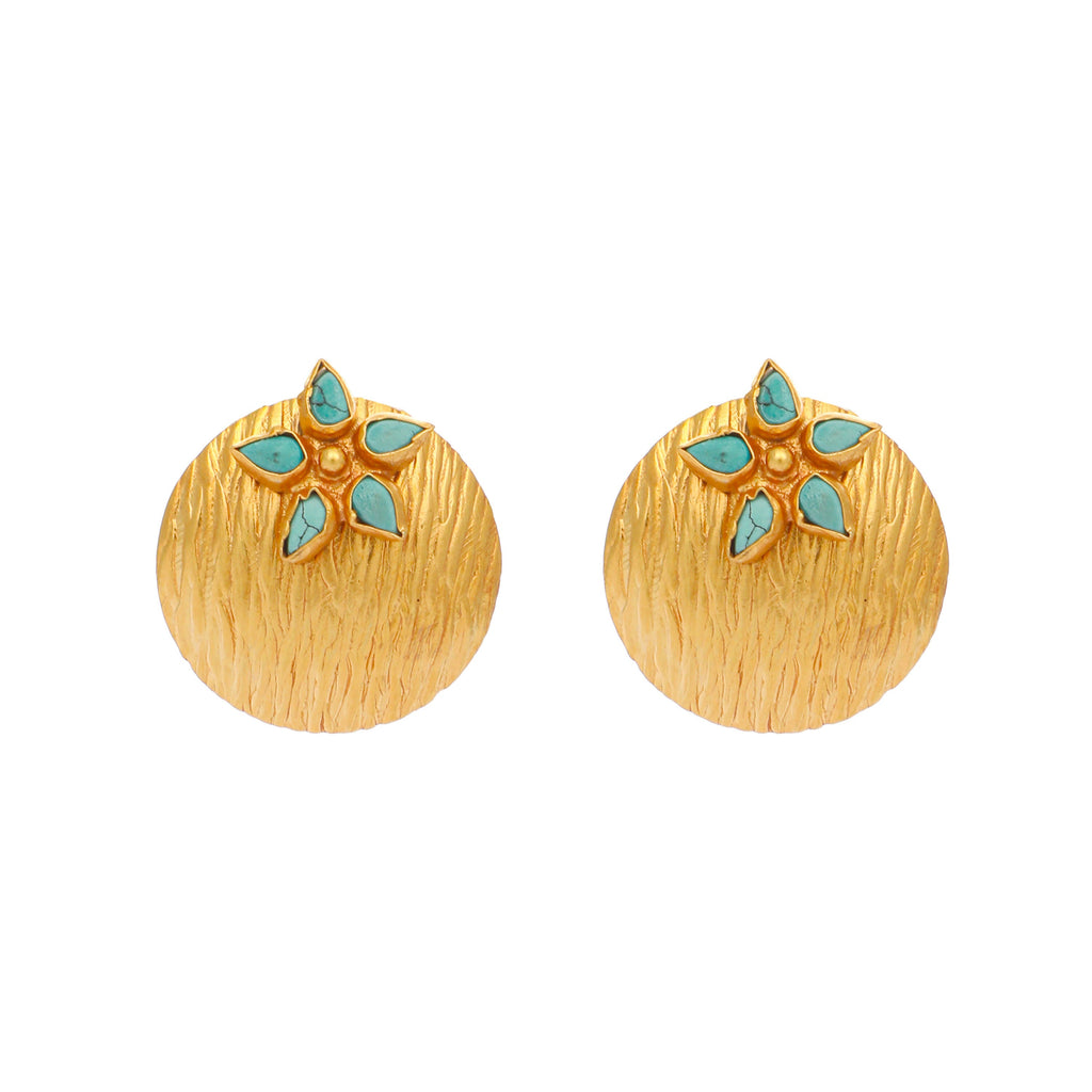 Nuyug 22K Gold-Plated Turquoise Flower Stud Earrings