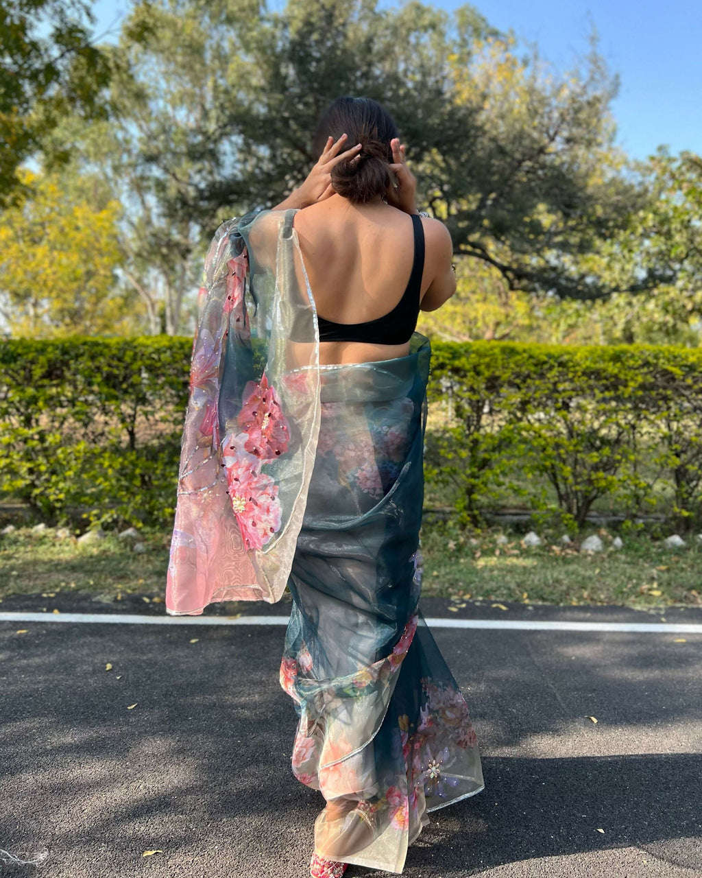 Vamsee Sia Grey Organza Saree