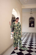 Vastranavya Mehendi Weightless Marble Printed & Pearl Lace Border Saree with Unstitched Blouse