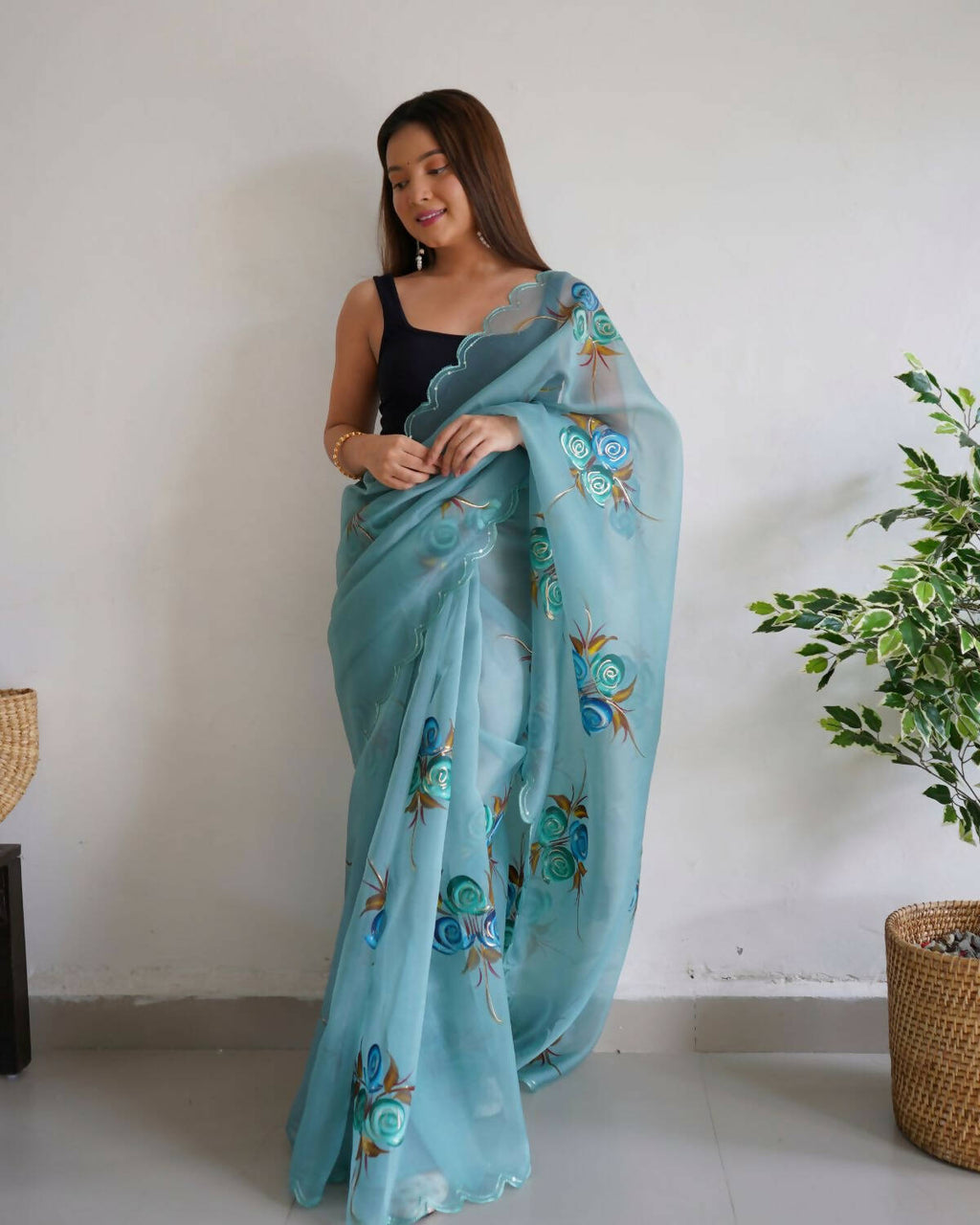 Vamsee Sky Blue Organza Saree